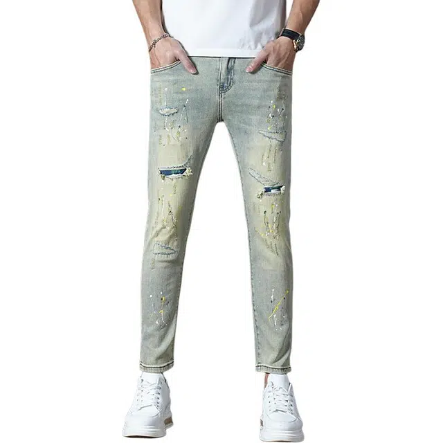 吉肯蒂 高端复古薄款小脚男裤小个子九分裤牛仔裤 男款