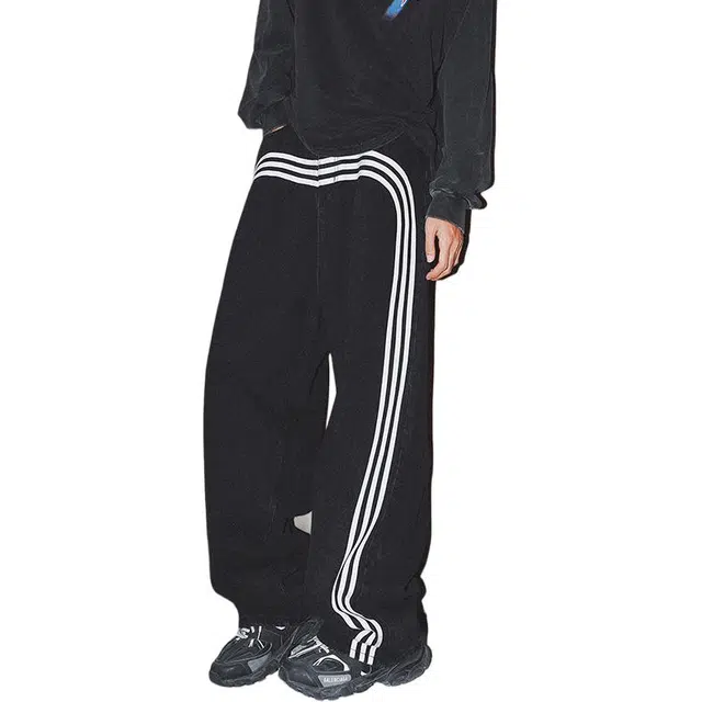 极限涡轮 美式高街复古宽松水洗条纹垂感直筒休闲百搭牛仔裤 男女同款