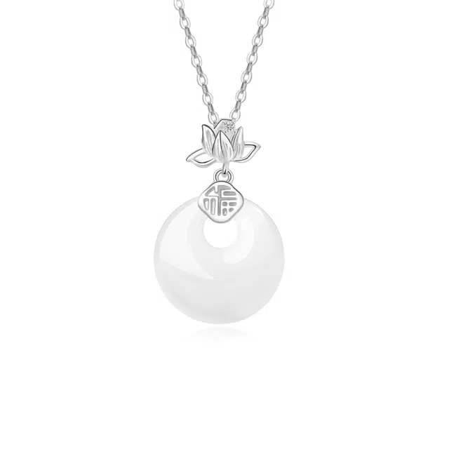 【S925银 步步生莲】 七好美银 莲花平安扣 精致轻奢时尚优雅小清新 简约小众高级感设计 日常通勤百搭 玉髓 玉石项链 女款