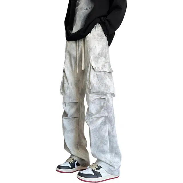 顶峰保罗 纯色大口袋宽松舒适时尚百搭直筒休闲裤 男女同款