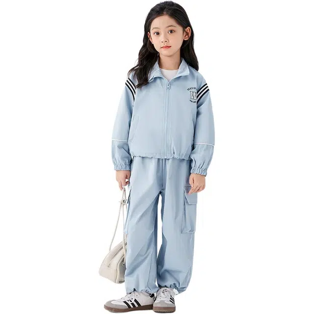 左西 舒适简约亲肤休闲运动套装 浅蓝色青少年