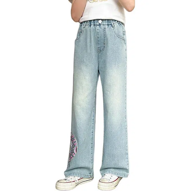 棉致 松紧腰舒适纯色柔软牛仔裤 大童 蓝色