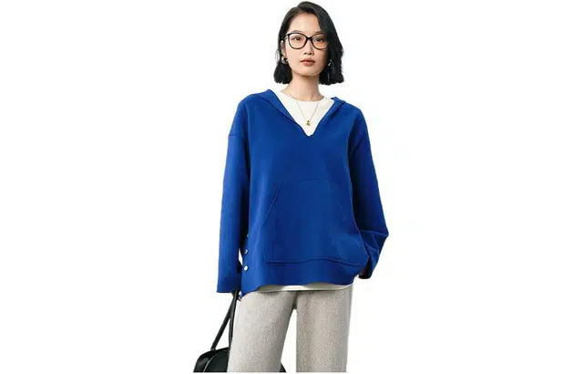 美洋 防风连帽毛呢细腻柔和亲肤卫衣 女款 蓝色