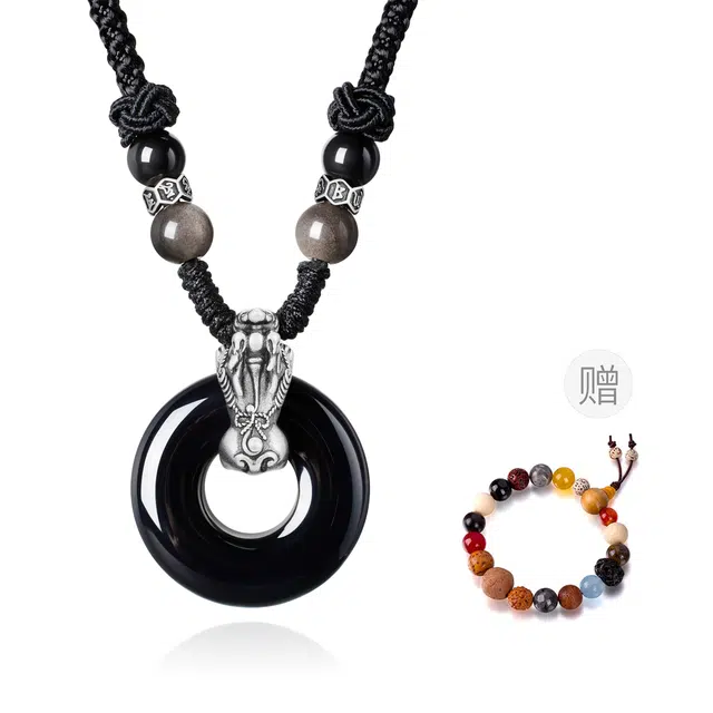 央创时尚 中国黄金【貔极泰来】招财貔貅平安扣吊坠 新中式国潮 财源滚滚吸金来财 小众设计轻奢个性男友#好运天然 玉髓 项链 男款