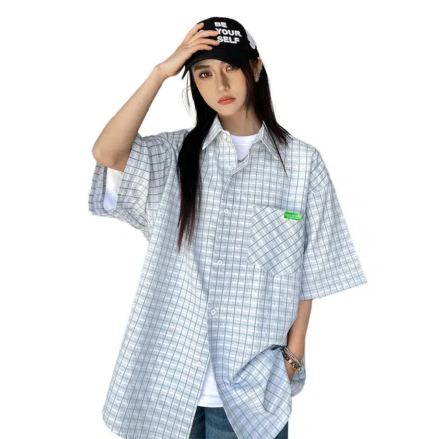 水中花 薄款时尚百搭简约潮流宽松短袖衬衫 女款