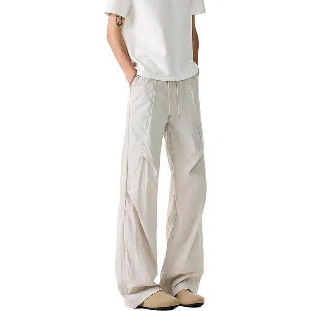 哲源 美式高街复古潮牌褶皱设计感直筒裤薄款垂感透气日常通勤长裤子宽松百搭显高显瘦运动速干休闲裤 男女同款