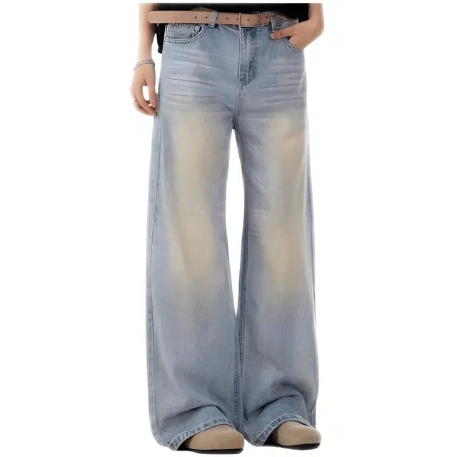 天才小熊 潮流时尚宽松休闲薄款设计感直筒百搭简约牛仔裤 女款