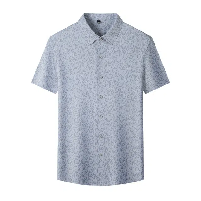 老爷车 夏季翻领印花含桑蚕丝短袖男士休闲透气垂感上衣衬衫 男款