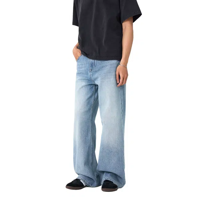 帝狼牛 美式中性风通勤百搭基础款极简户外休闲垂感石磨洗水直筒牛仔裤 男女同款