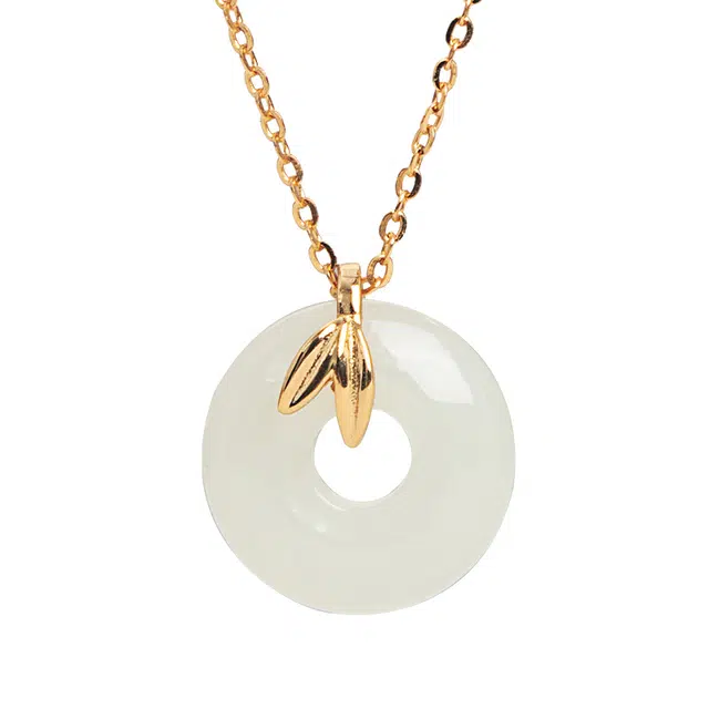 周大生 竹报平安银镶玉平安扣套链精致新中式锁骨链 和田玉 项链 女款 青白玉