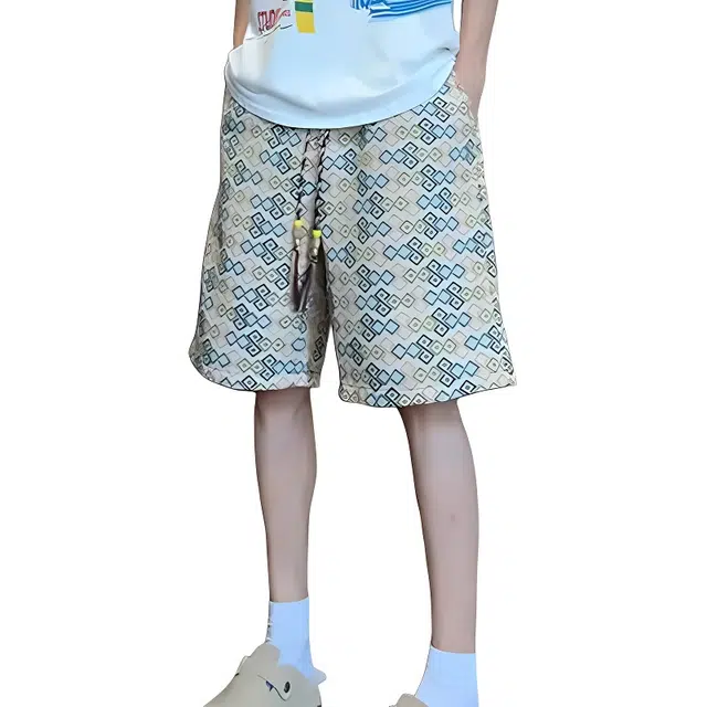 单爵 民族编织格子潮牌复古夏季五分裤休闲短裤 男女同款