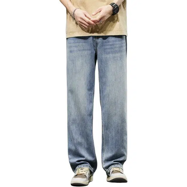 宝米卡 天丝夏季薄款直筒宽松垂感潮牌冰丝阔腿工装休闲长裤子牛仔裤 男女同款