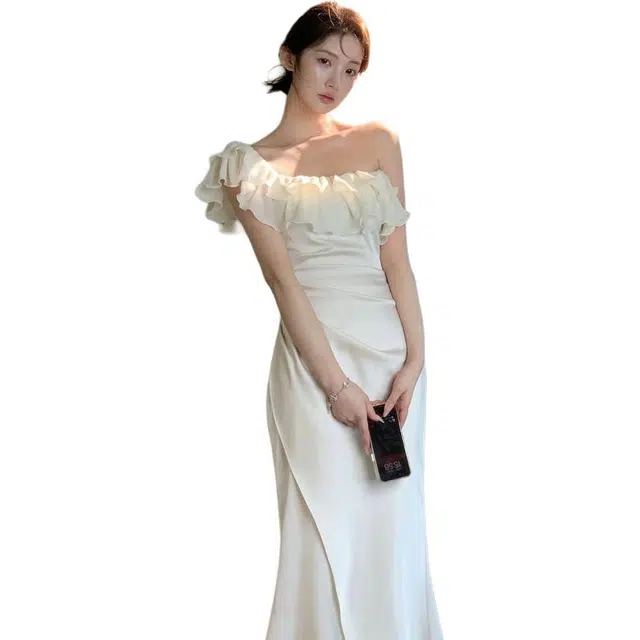 水中花 呼吸决定纯欲风缎面鱼尾一裙多穿高级晚礼长裙无袖连衣裙 女款
