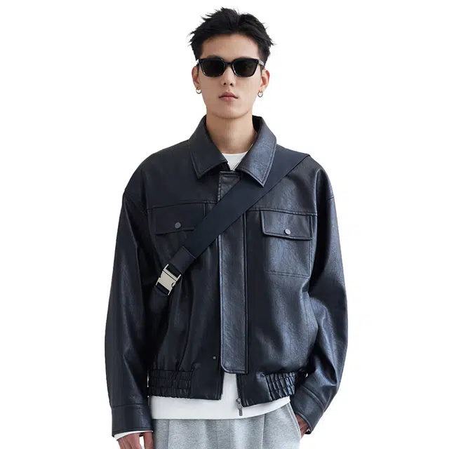 DISTRESS PU LEATHER JACKET