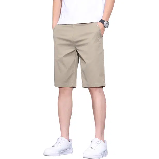 瑞梵帝斯 薄款凉感纯色中裤简约日常通勤透气柔软舒适多巴胺色系宽松户外运动直筒五分休闲短裤 男款