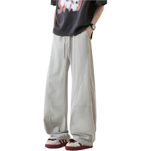 颂希尔 纯色简约设计高级宽松百搭冰丝速干弯刀休闲裤 男女同款