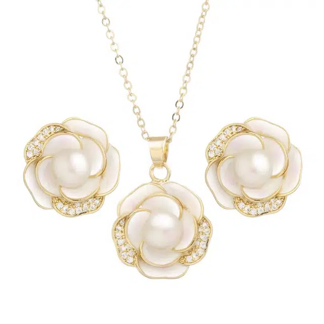 贝诗 山茶花小众法式气质森系花朵甜美淡水珍珠套装精致百搭礼盒两件套女款