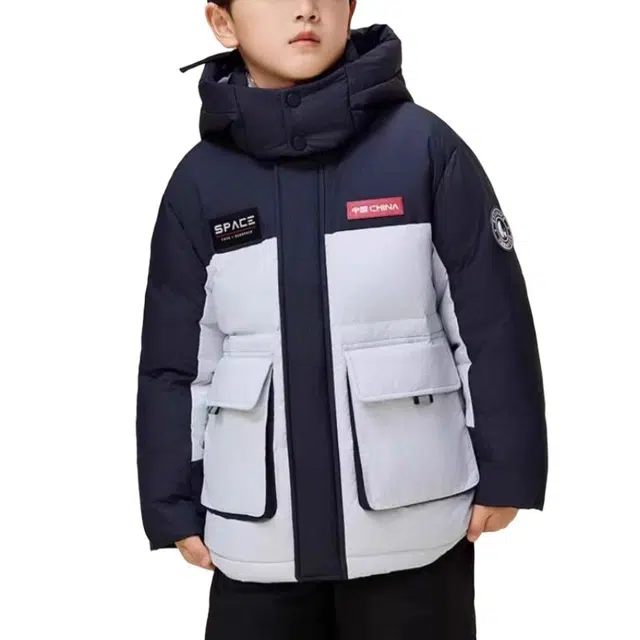 鸭鸭 时空道宇系列 防风连帽厚款保暖鸭绒羽绒服 青少年