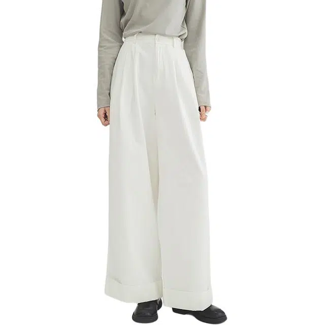 潞优野 气质感清冷酷帅感松弛慵懒休闲裤 女款 石膏白色