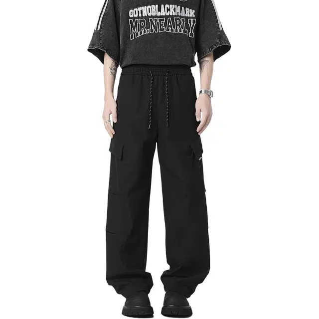 佐菲利 夏季款美式多口袋褶皱潮牌阔腿休闲长裤直筒宽松裤子工装裤 男女同款