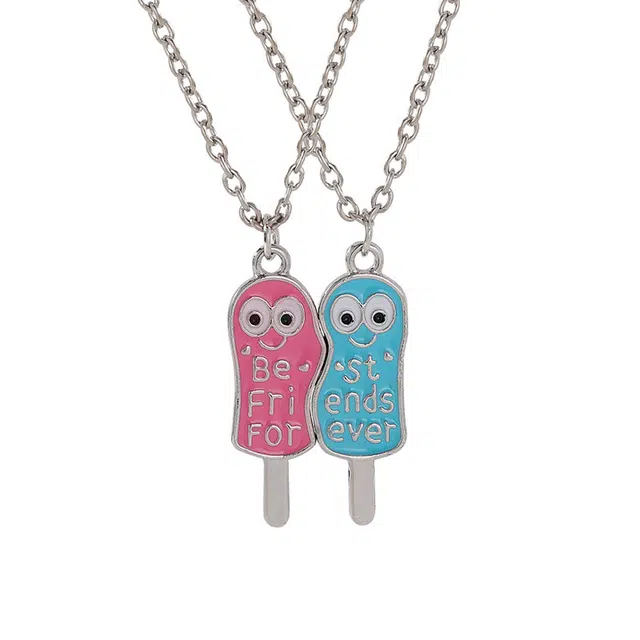 前方大荒野 双子雪糕粉蓝锁骨链好朋友送礼闺蜜赠礼创意卡通可爱风时尚设计休闲游玩穿搭 树脂 项链 男女同款情侣款