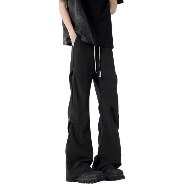 哲源 美式纯色时尚简约高街褶皱设计感机能垂感透气凉感舒适户外通勤无性别主义潮流痞帅百搭宽松运动拖地阔腿休闲裤 男女同款