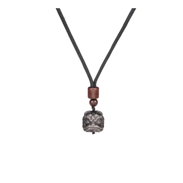 聆听花开 新中式新国风醒狮 高级感小众设计民族风编织国潮复古转运珠可调节 黑曜石 玉石项链 男女同款情侣款