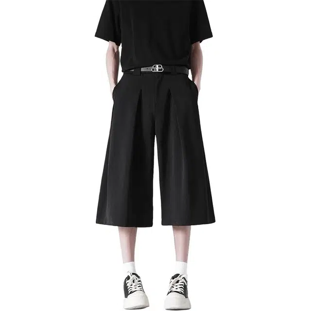 单爵 冰丝七分裤褶皱直筒裤宽松休闲短裤 男女同款