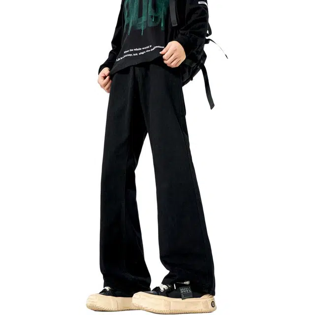 物质公式 美式微喇弯刀巴黎神裤顶男出街通勤高级简约柔感不硬舒适亲肤高街高腰直筒显高显瘦窄版设计休闲百搭做旧水洗阔腿牛仔裤 男女同款