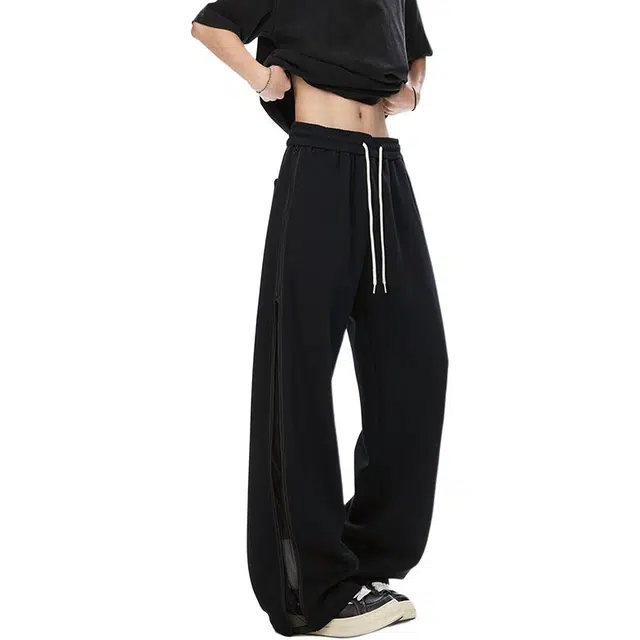 物质公式 美式风格高街纯色极简风真拉链裤一裤两穿直筒宽松阔腿拖地山本户外伐木休闲裤 男女同款