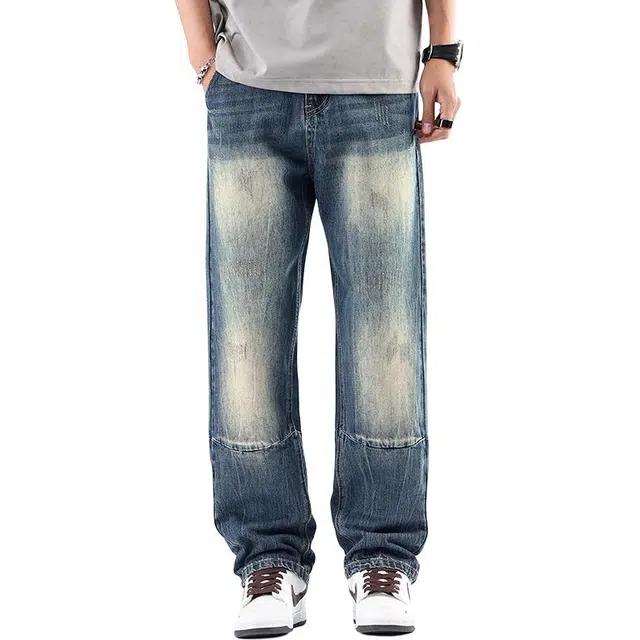 法文箱子 复古潮牌春夏美式高街宽松直筒裤子工装休闲长裤牛仔裤 男款