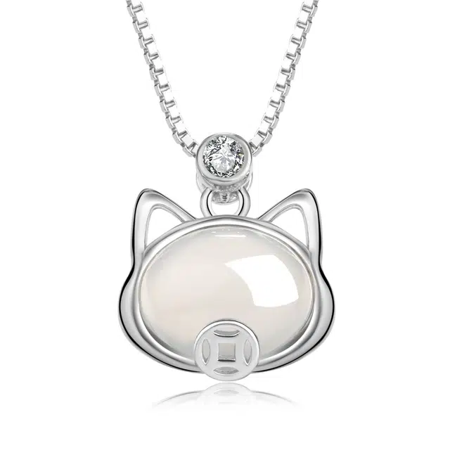 帝苏行 萌猫玉辉细腻光滑新中式国潮 吉祥如意平安顺遂 好运 简约小众设计 玉髓 项链 女款
