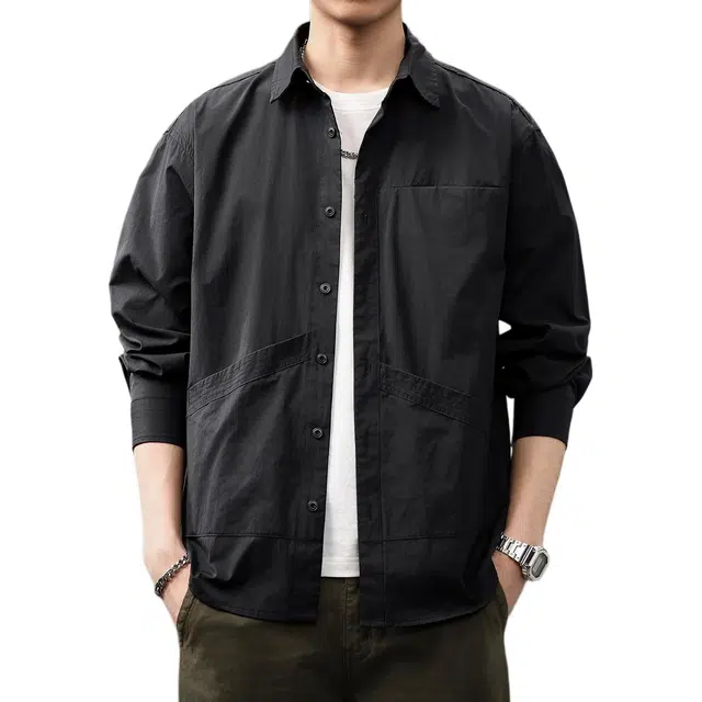 贵色 青少年复古简约纯色学院风高端日系复古长袖衬衫 男女同款