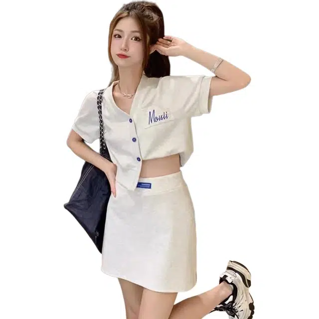 哒头下雨不愁 盐系小香风女夏季学生宽松韩版时尚气质短袖短裙两件套休闲套装 女款