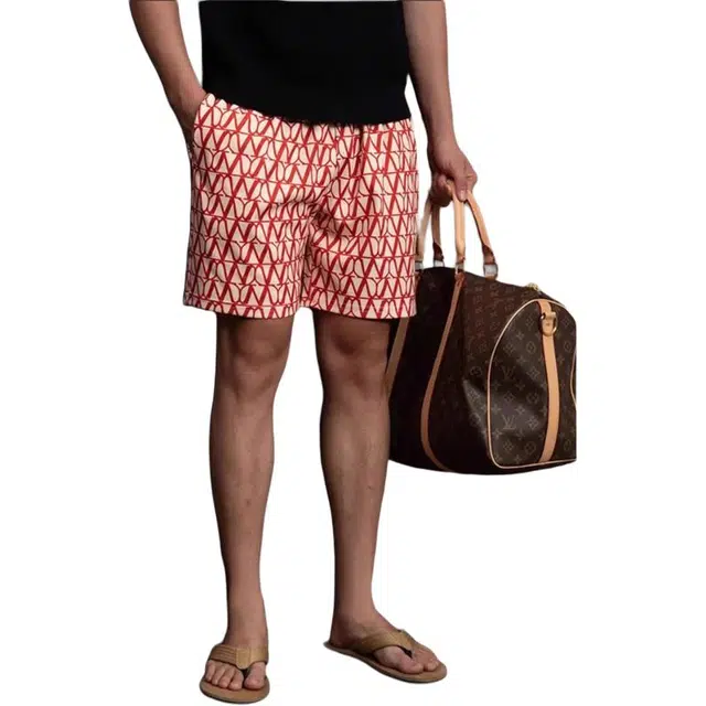 拓菲  凉感冰丝印花男款夏薄款透气美式运动宽松直筒沙滩裤休闲短裤 男女同款