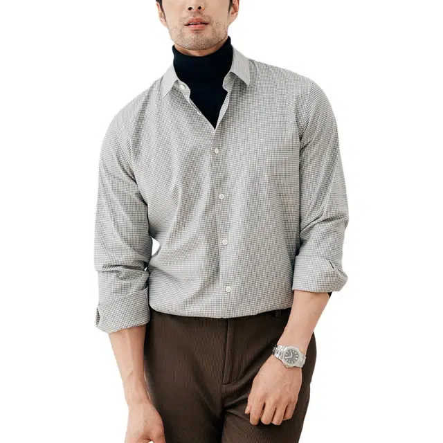 丹宁哲学 高端色织机洗格子长袖翻领标准衬衫 男款