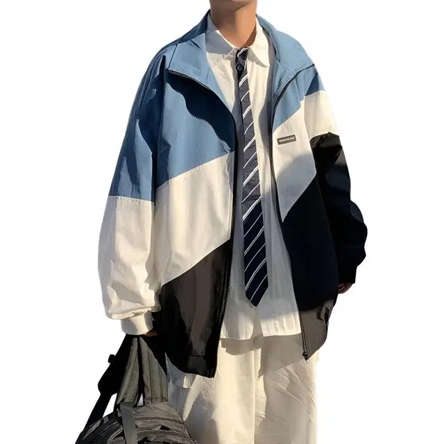 沐诚阳译 撞色外套韩版潮流百搭宽松痞帅休闲外穿立领上衣服外套长袖夹克 男款
