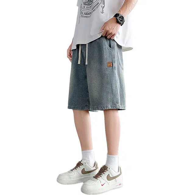 协协乐 星空纹男士夏季薄款凉感透气宽松百搭潮流直筒休闲五分中裤潮牌牛仔短裤 男款