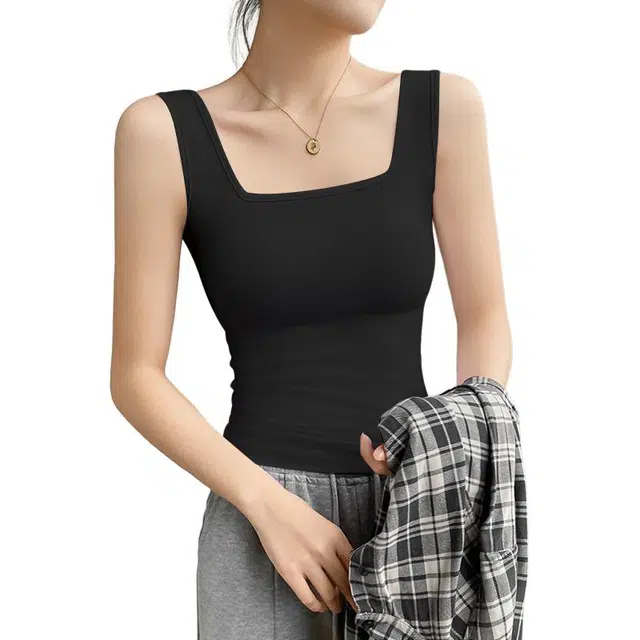 善己 合身方领纯色无袖背心 女款