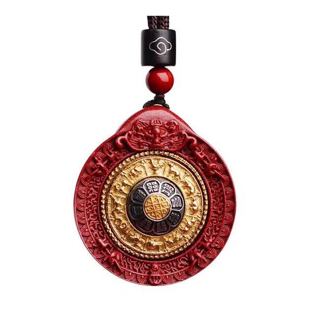 陌阡雪 藏式九宫八卦国潮转运八卦可旋转#好运 朱砂 项链 男女同款情侣款