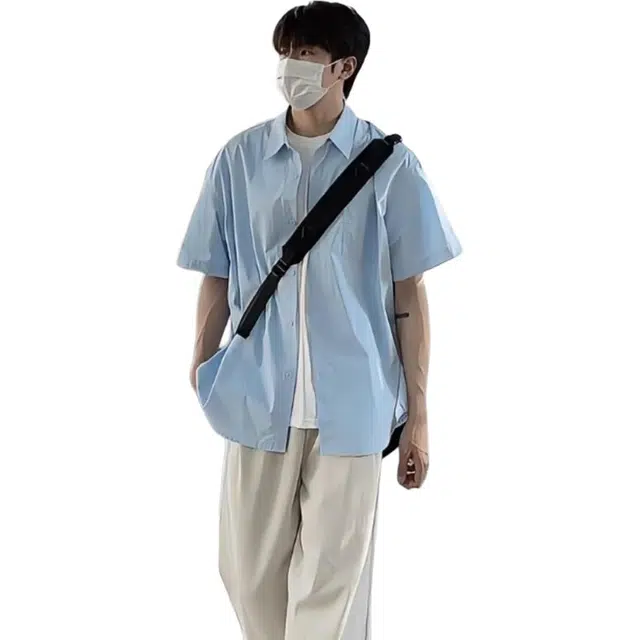 徐百货 宽松舒适百搭休闲纯色翻领薄款短袖衬衫 男女同款