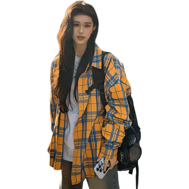 颂希尔 格子衬衣美式复古薄款宽松休闲开衫上衣外套长袖衬衫 男女同款