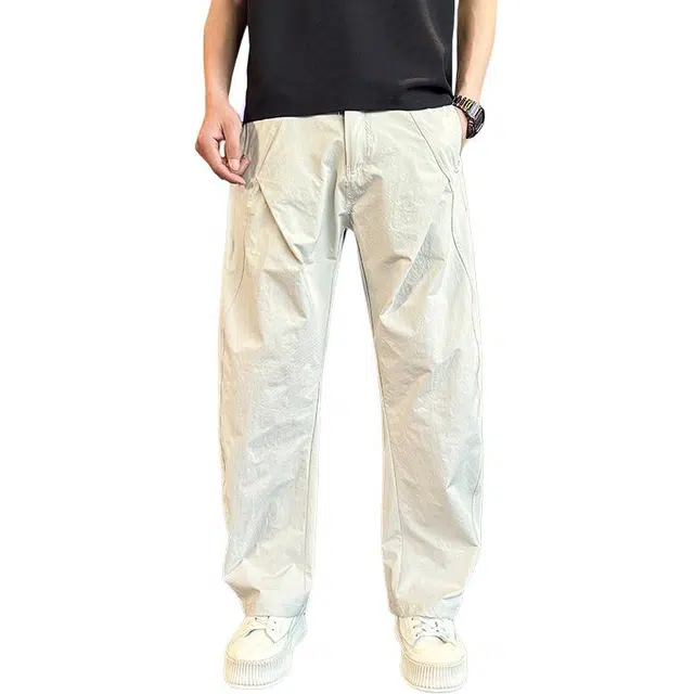 沃马 宽松直筒美式高街拼接弯刀高级感拖地纯色基础款休闲裤 男女同款