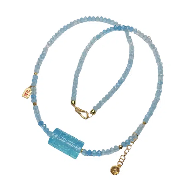 灵运宝 【师傅已加能量】#转运招财回纹桶  晶体干净磁场能量强天然 蓝水晶 项链 男女同款情侣款