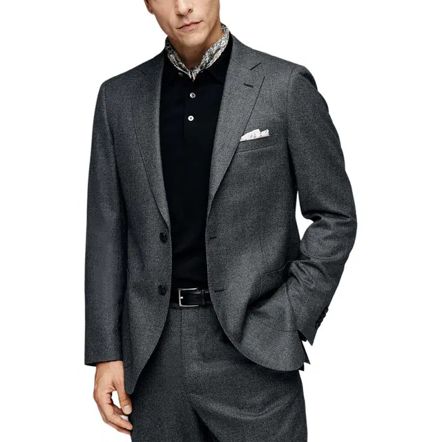 丹宁哲学 羊毛定制级半麻衬纯色长袖平驳领标准便服单西西装 男款