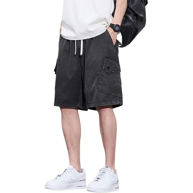 协协乐 高街设计感扎染薄款凉感透气宽松直筒美式潮牌冰丝休闲五分裤子工装短裤 男款