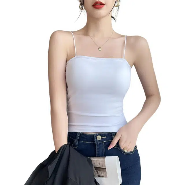 黑恐龙 纯色背心式内搭打底外穿美背带胸垫抹胸小上衣吊带 女款