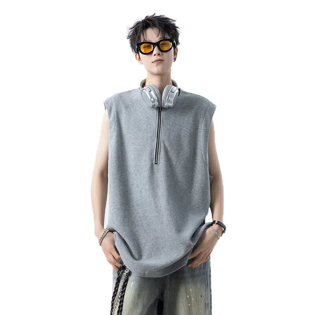 佐菲利 美式高街潮牌宽松休闲运动背心 男女同款