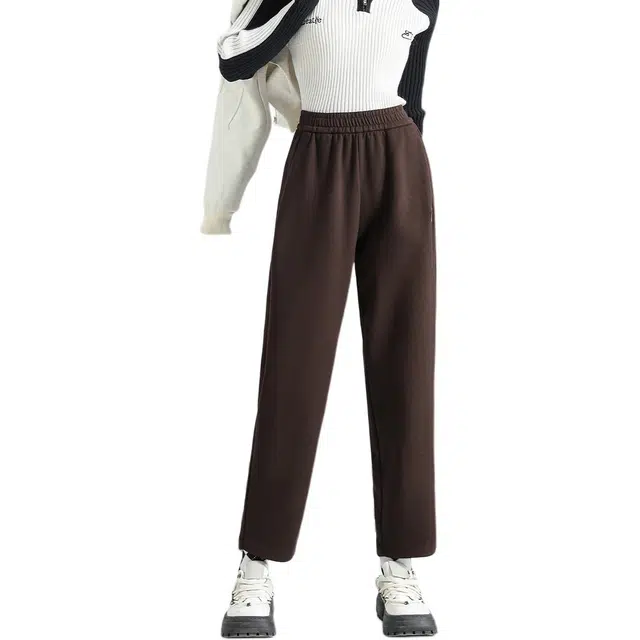 法文箱子 纯色松紧中腰直筒休闲裤 女款