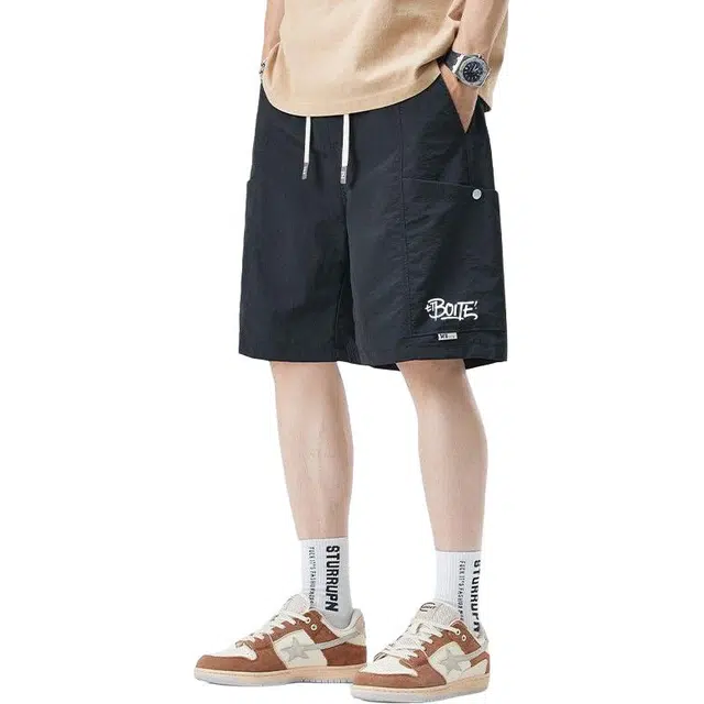法文箱子 美式复古爆款字母印花款宽松五分裤子时尚百搭运动篮球风潮流休闲短裤 男款